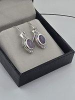 Holley Blue Agate Sterling Silver Leverback Earrings – Lavender Purple Oregon Agate Dangle Earrings - Image 4