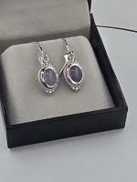 Holley Blue Agate Sterling Silver Leverback Earrings – Lavender Purple Oregon Agate Dangle Earrings - Image 2
