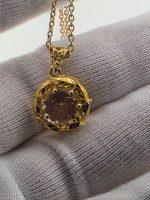 Champagne Oregon Sunstone Laurel Wreath Pendant in Yellow Gold Vermeil
